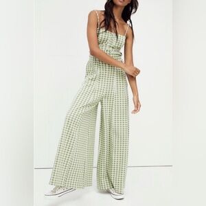Free People Green Checkered Jumpsuit
